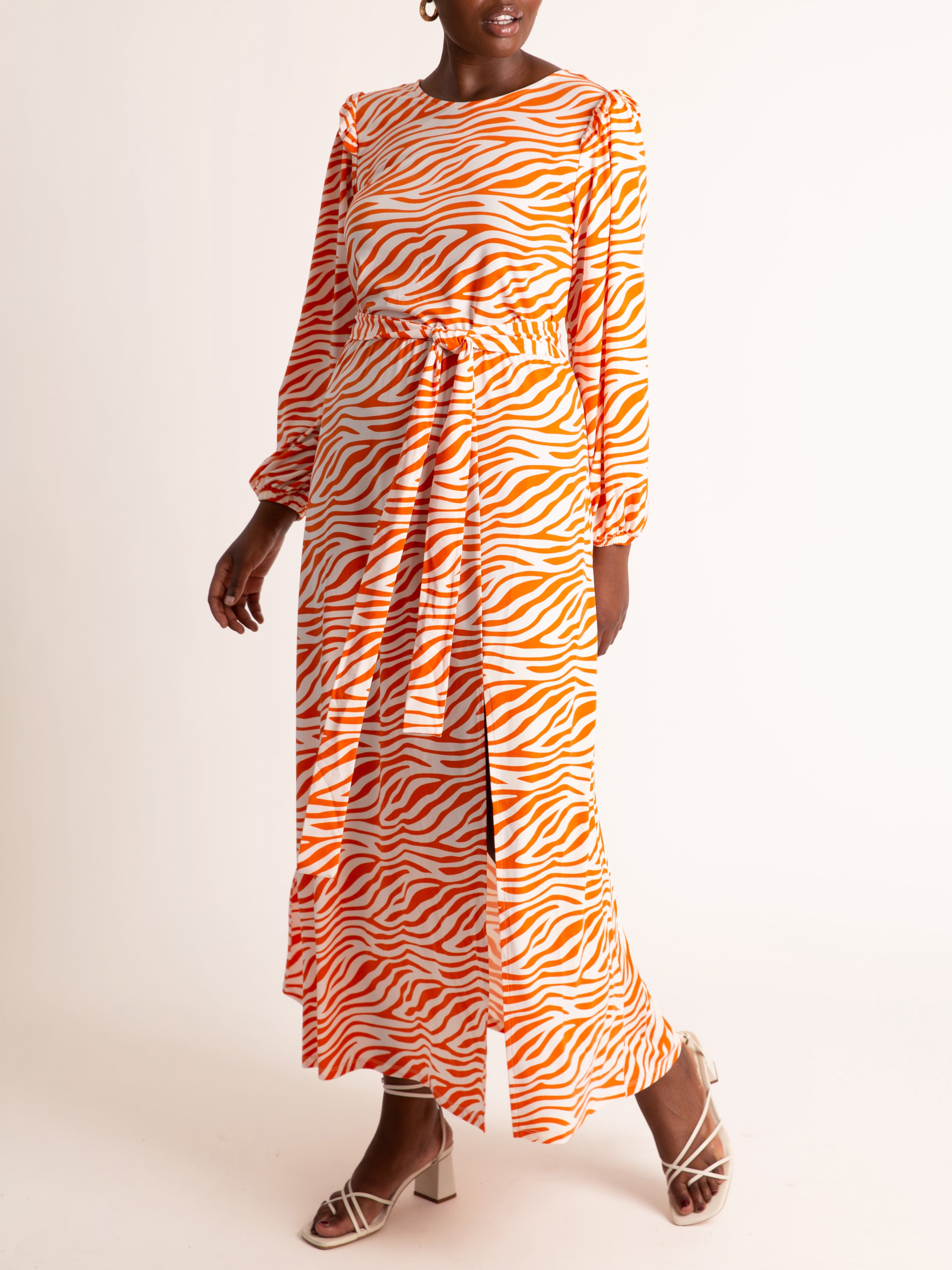 boat neck maxi dress with sleeves