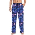 thumbnail image 2 of Blue Growing Flowers Mens Pajama Pants Cotton Elastic Waistband Lounge Sleep Pajama Bottoms Pj with Pocket, 2 of 7