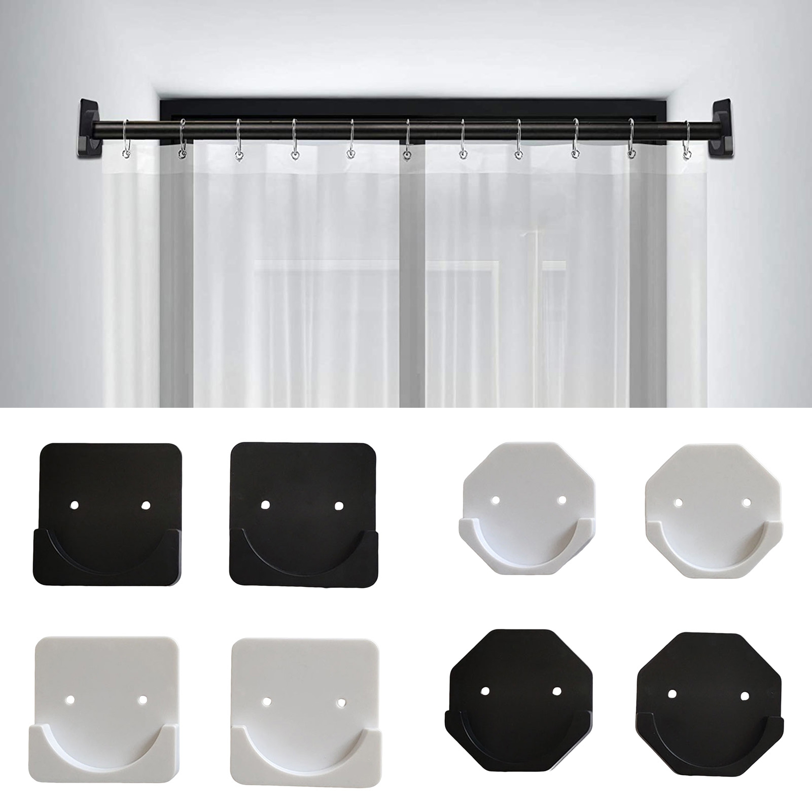 Washranp 2Pcs Shower Curtain Rod Holders,Square/Hexagonal Wall Mounted