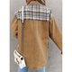 thumbnail image 4 of Chaqueta vaquera para mujer, cuello de solapa, cierre con botones, hombros caídos, 2 bolsillos en el pecho, chaqueta vaquera empalmada a cuadros, abrigo caqui L, 4 of 6