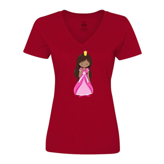 Inktastic African American Princess In Pink Dress Women's V-Neck T-Shirt