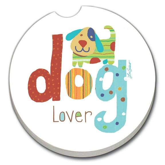 CounterArt "Dog Lover" 1 Pack Absorbent Stone Coaster for Vehicle Cup Holder 2.6” Diameter