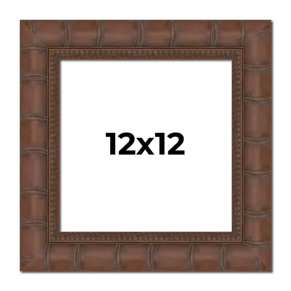 12x12 Brown Wide Bamboo Picture Frame - UV Acrylic, Foam Board Backing, Hanging Hardware