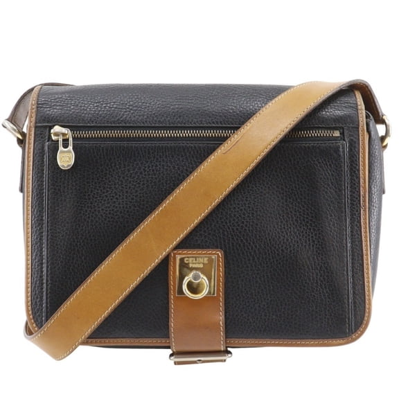 Pre-Owned Celine Old Vintage Shoulder Bag in Black Calfskin with A5 Belt Clasp, Unisex