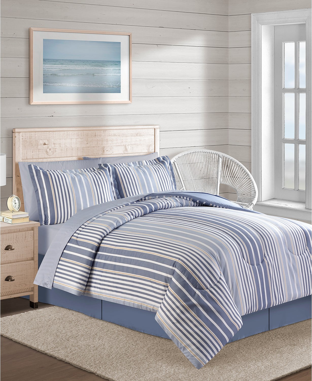 Blue Coastal Nautical Stripes Cottage & Beach House Twin Comforter