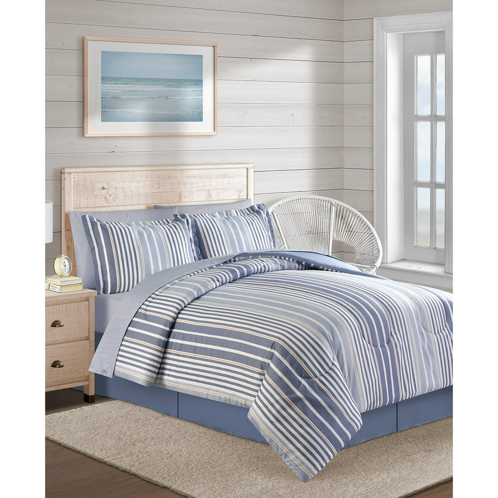 Blue Coastal Nautical Stripes Cottage & Beach House Full Comforter