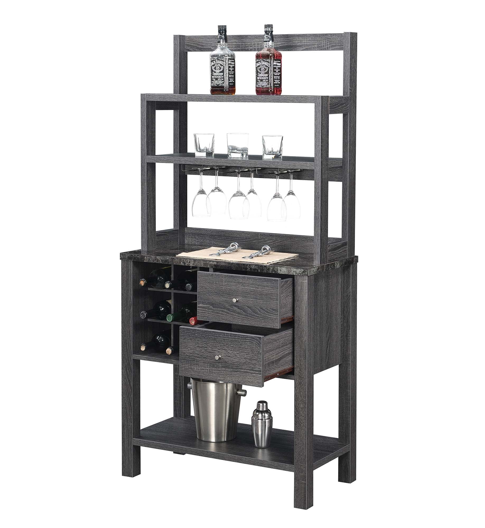 Convenience Concepts Newport Serving Bar, Faux Black Marble/Weathered Gray