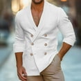 thumbnail image 2 of LNWUY Mens Fashion Linen Shirts Long Sleeve Button Down Double-Breasted Shirts Beach Shirt Vacation Beach Top White L, 2 of 6