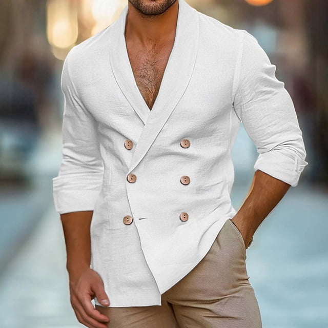 Blusa y camisa de manga larga con cuello vuelto para hombre, color liso, de otoño, de poliéster, con botones y manga larga