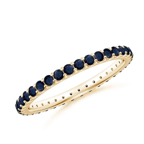 Round Shape Blue Sapphire Eternity Band Ring Women 925 Sterling Silver Yellow Gold Plated September Birthstone Engagement Anniversary Gift Gemstone Jewelry