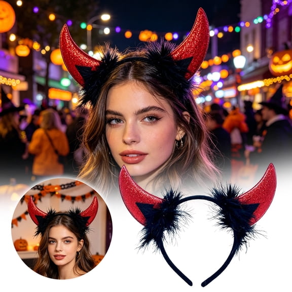 Halloween Devil Horn Headband with Feathers for Cosplay Party A 1pc
