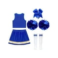 thumbnail image 4 of YiZYiF Ensemble de 5 Pcs pour Filles, Tenue de Cheerleading, Uniforme de Cheerleading Scolaire, Robe de Danse Musicale, Bleu 6, 4 of 5