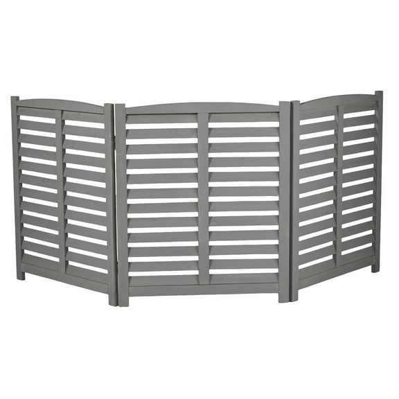 BOFANG 3-Panel Air Conditioner Fence, Outdoor Privacy Screen 38" H Fir Wood,Louver - Grey