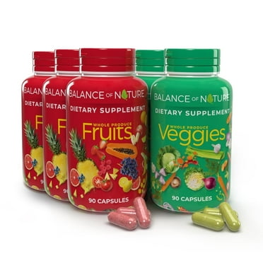 Balance of Nature Fruits & Veggies - Whole Food Supplement, 90 Fruit & 90 Veggie Capsules, 3 Set