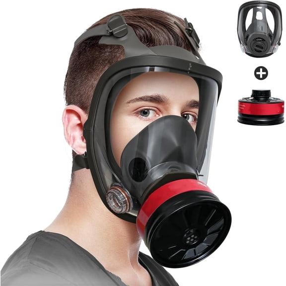 XINBTK Full Face Gas Mask, Full Face Respirator Mask with 40mm Filter for Dust, Fumes, Spray, Painting, Sanding and Other Work Protection
