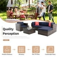 thumbnail image 2 of iRerts 6 Pieces Outdoor Sectional Sofa Patio Furniture Sets, Wicker Rattan Outdoor Patio Conversation Sets with 2 Pillows and Coffee Table, Patio Sofa Sets for Backyard, Brown Wicker+Navy Blue Cushion, 2 of 8