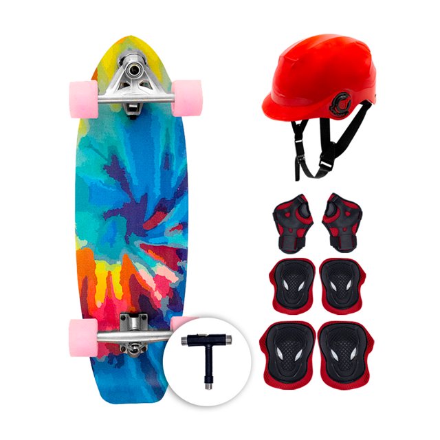 Patineta Cruiser Surf CX7 Psicodelico Con Casco LAVIGA Protecciones Plástico Alta Resistencia