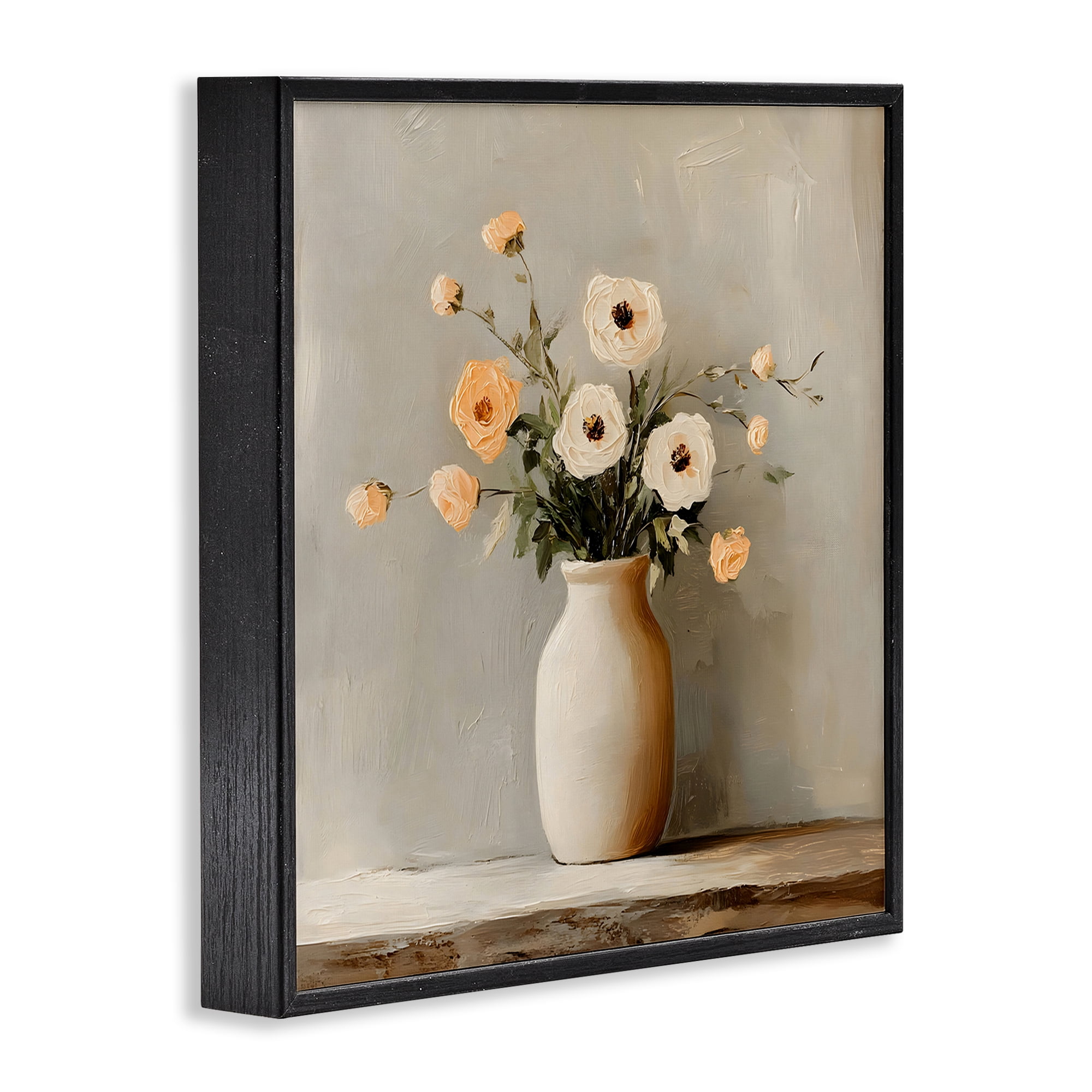 Stupell Industries Simple Floral Vase in Pastels Black Framed Giclee Art, design by Creative Studio