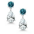thumbnail image 2 of Gem Stone King 925 Sterling Silver White Created Sapphire and London Blue Topaz Earrings for Women | 9.18 Cttw | Gemstone September Birthstone | Pear Shape 12X8MM, 2 of 4