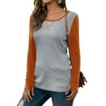 thumbnail image 3 of Women Colorblock Round Neck Long Sleeve Bottom Shirt, 3 of 7