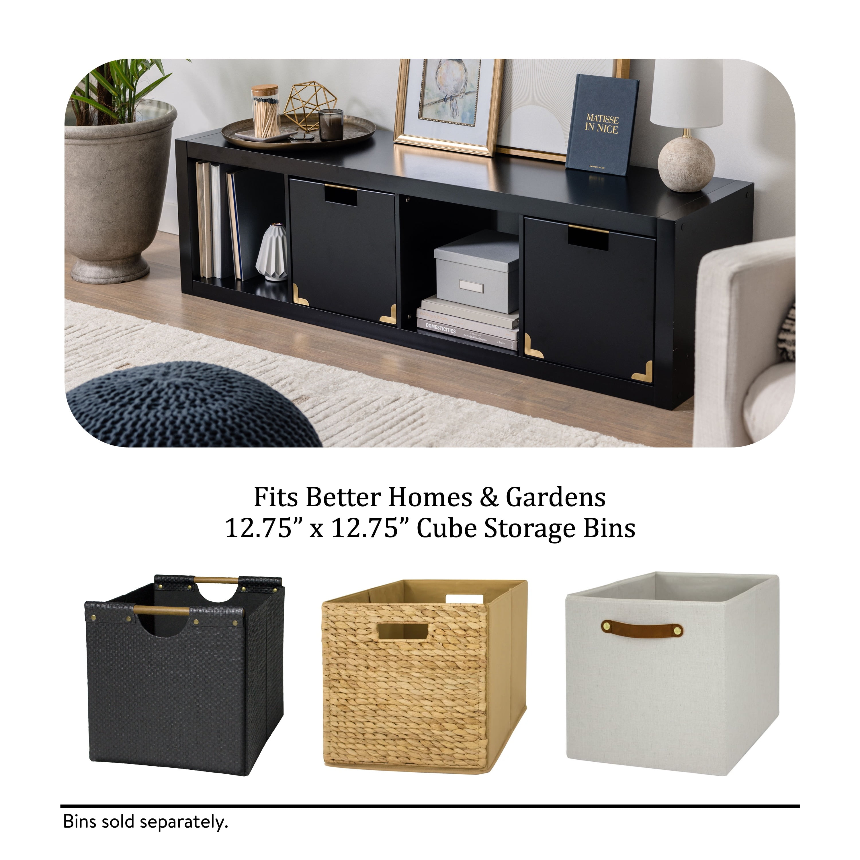 Better Homes & Gardens 4 Cube Vertical Storage Organizer, Solid Black