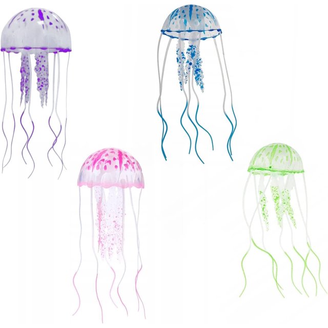 2 medusas artificiales (azul y rosa), decoración de acuario, medusas de silicona, medusas luminosas, medusas fluorescentes, accesorios de decoración de acuario para pecera