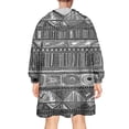 thumbnail image 2 of Wearable Oversized Blanket,Black Geometric Striped Pattern Wearable Blanket Hoodie for Adults,Cozy Hooded Blankets with Super Pockets,Super Warm Fuzzy Pullover for Women & Men, 2 of 6