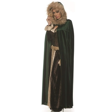 Underwraps Women's Panne Renaissance Cape with Faux Fur Trimmed Hood Green One Size