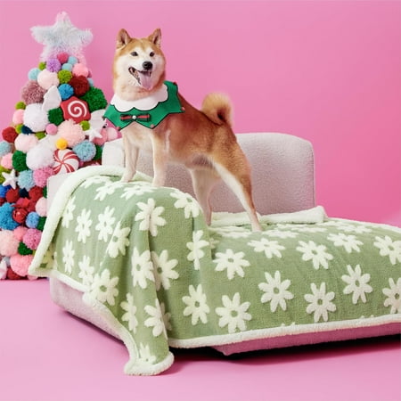 Waterproof Dog Blanket for Large Dogs - Washable Double Sided Dog Blankets with Warm Jacquard Shag and Soft Sherpa Fleece Pet Cat Blanket for King Bed Protection 3D Textured Flower
