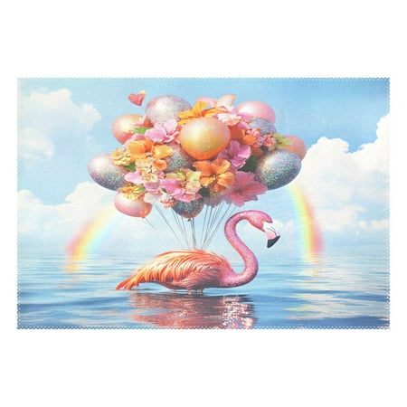 

Ryvnso 1 Piece Placemats Flamingo and Rainbow Dining Mats Heat-Resistant Non-Slip Washable Table Mat