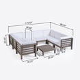 thumbnail image 6 of GDF Studio Cascada Outdoor Acacia Wood 8 Seater Sectional Sofa Chat Set with Cushions, Gray and White, 6 of 11
