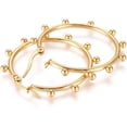 thumbnail image 2 of 1 Pair 304 Stainless Steel Hoop Earrings Non-allergenic Earrings Golden Hoop Earrings with Round Beads for Women Birthday Festival Elegant Gifts Jewelry 42.5x39.5x3~4mm Pin: 0.5x0.9mm, 2 of 2