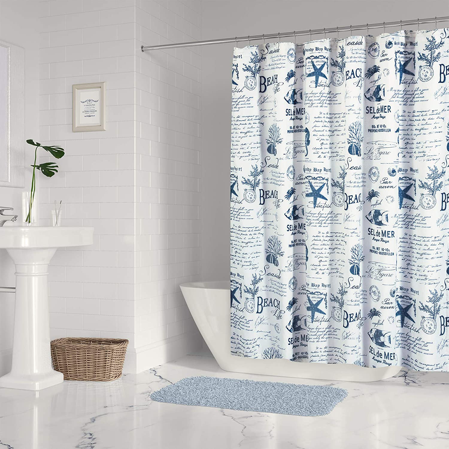 Bathroom curtain translucent shower curtain bathroom waterproof beach wind 
