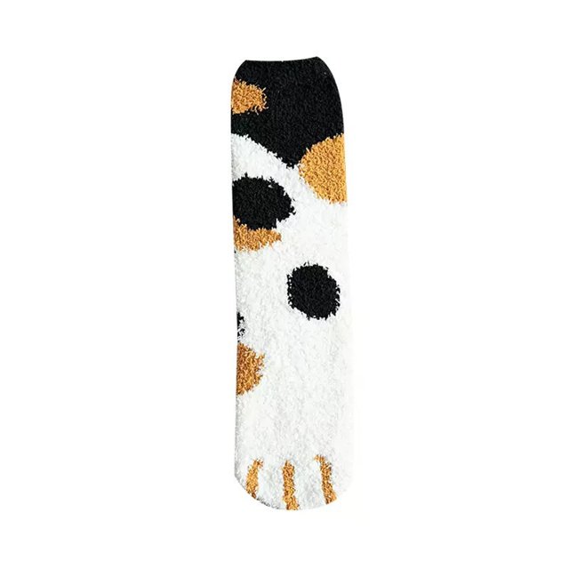 Calcetines de terciopelo de coral para mujer, medias de tubo de otoño e invierno, calcetines de dormir cálidos y gruesos con forma de garra de gato para dormir en el suelo