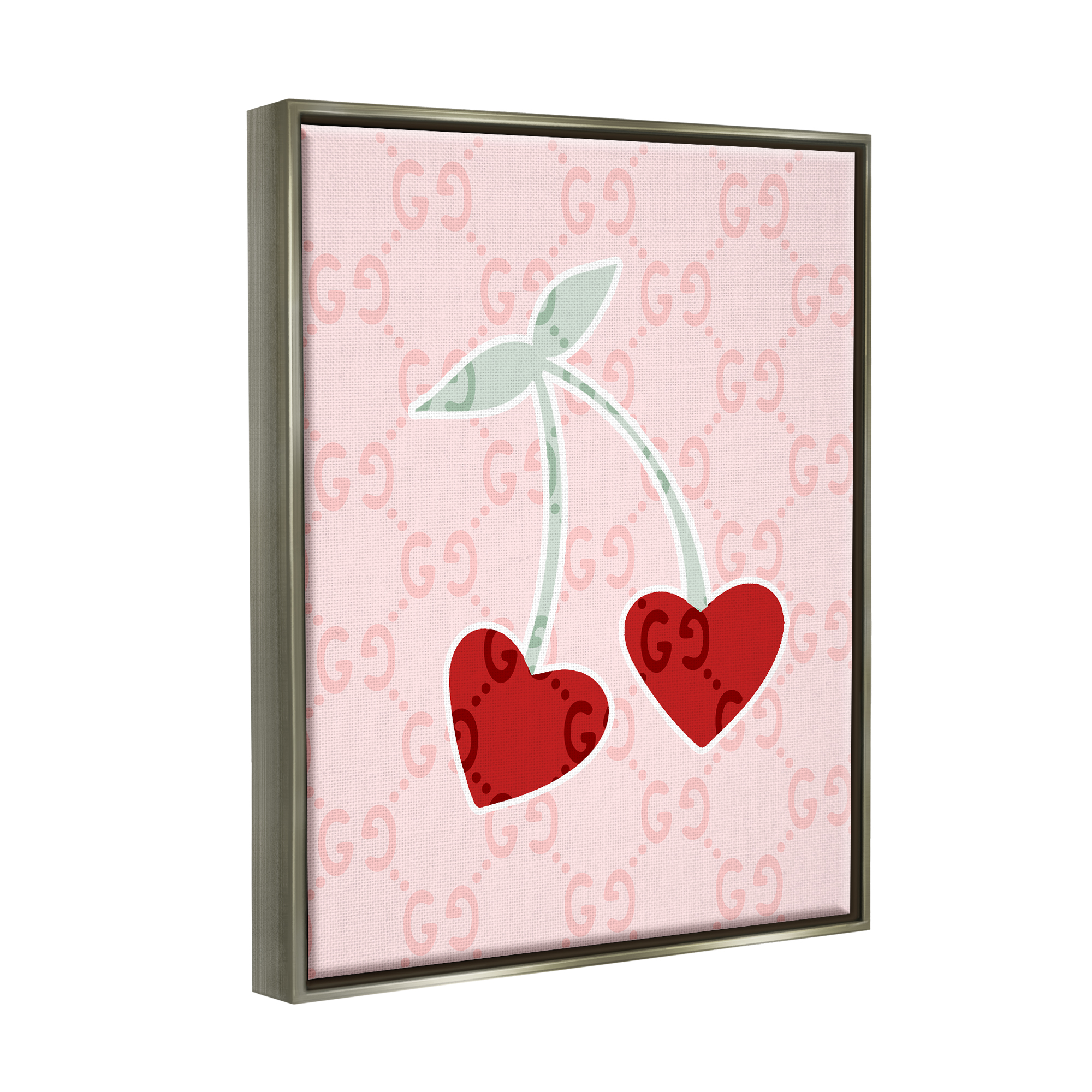 Stupell Industries Heart Cherry Pattern Food & Beverage Painting Gray Floater Framed Art Print Wall Art, 17 x 21