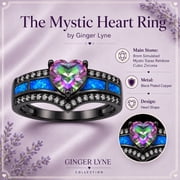 Black Engagement Ring for Women Mystic Topaz CZ Heart Promise Ring Gift for Her Ginger Lyne