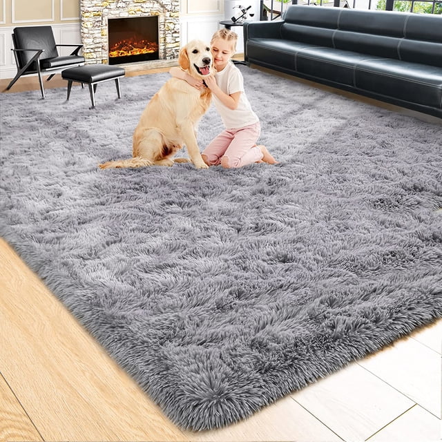 GFDYREE Fluffy Grey Rug for Living Room,5x8 Area Rugs,Thick Plush Shag Rug,Shaggy Rugs for Bedroom,Big Fuzzy Carpet,Comfy Kids Rugs,Large Living Room Rugs,Soft Nursery Rug for Baby,Living Ro