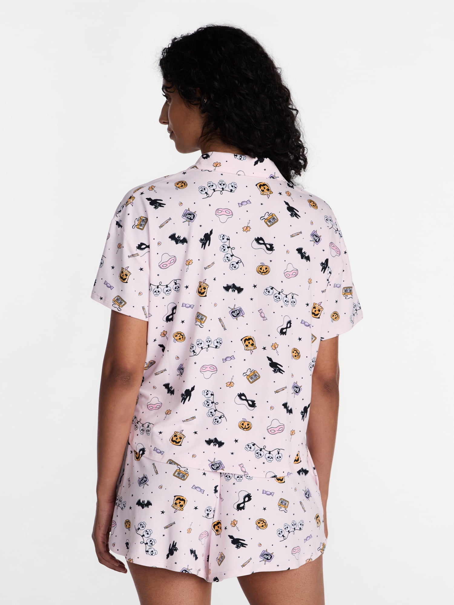 Halloween Women's Notched Top and Shorts Pajama Set from Way to Celebrate, 2-Piece, Sizes XS-3X
