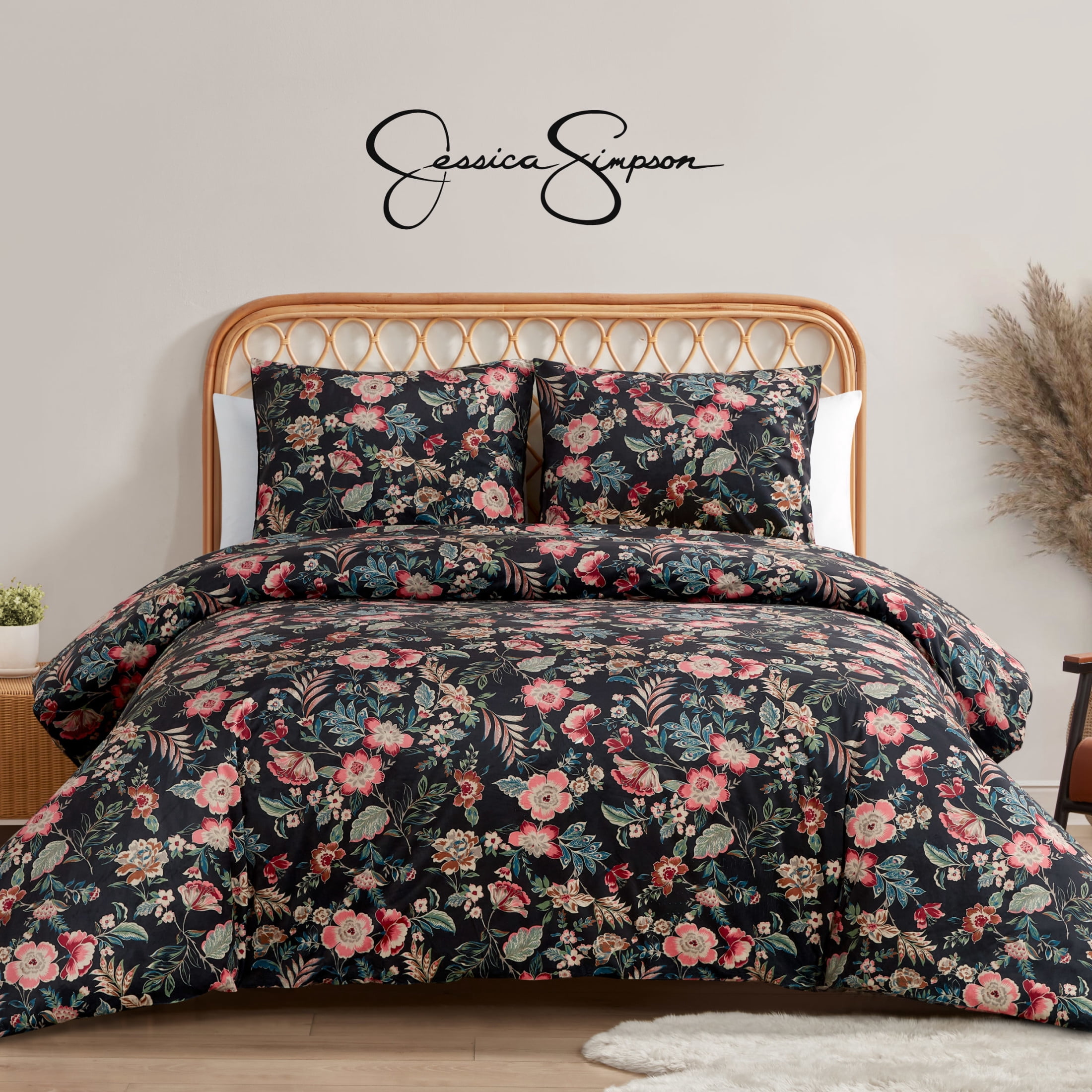 Jessica Simpson Arcadian Blooms Velvet Comforter Set Queen/Full Size - 3 Piece Set