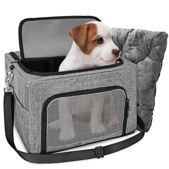 SlowTon Dog Booster Car Seat, Reinforce Metal Frame Safe Pet Car Seat with Seatbelt & Waterproof Pee Pad & Top Cover | Portable Collapsible Puppy Carrier Bag | for Small Dogs Cats