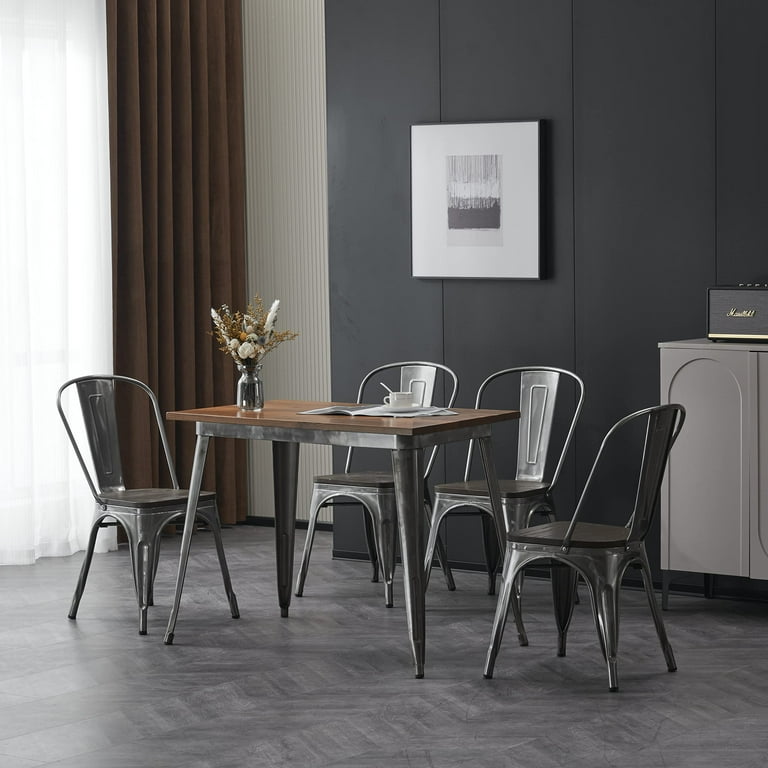 Nazhura 18 Inch Metal Dining Chair, Tolix Style, Stackable Nazhura 18 Inch Metal Dining Chair, Tolix Style, Stackable