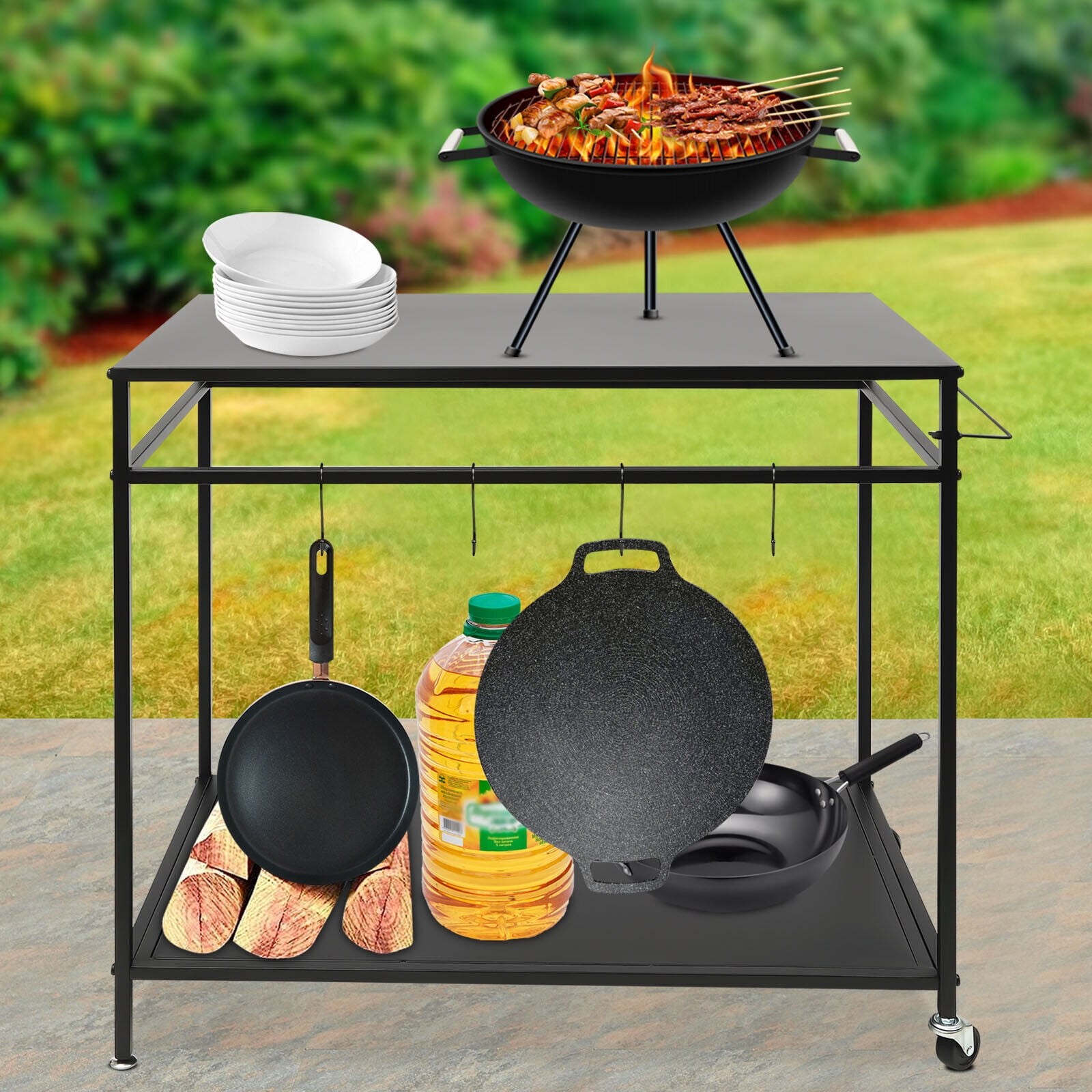2Shelf Outdoor Grill Cart Oven Stand Stainless Steel BBQ Prep Table W