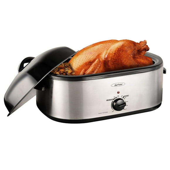 18 Quart Electric Roaster Oven, Roaster Oven, Turkey Roaster Electric, Roaster Oven Buffet, Selfbasting Lid, Removable Pan, Full-Range Temperature Control Cool-Touch Handles, Silver Body, Black Lid