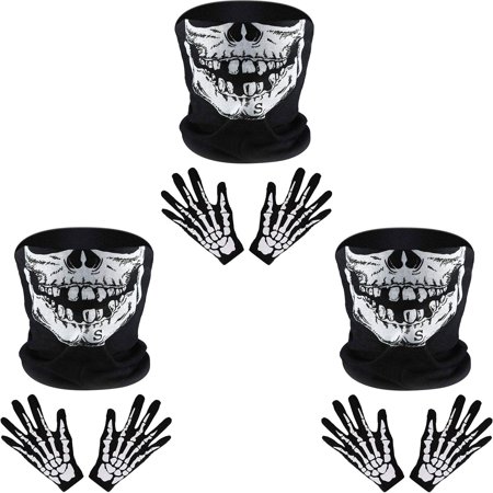 White Skeleton Gloves and Skull Face Mask Half Ghost Bones for Adult ...
