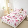 thumbnail image 4 of jejeloiu Cute Bowtie Bow Twin Sheet Sets,Sweet Strawberry Fruit Twin Fitted Sheet,Pink Bowknot Flat Sheet For Girls Kids,Super Cozy Room Decor,3 Pieces, 4 of 7