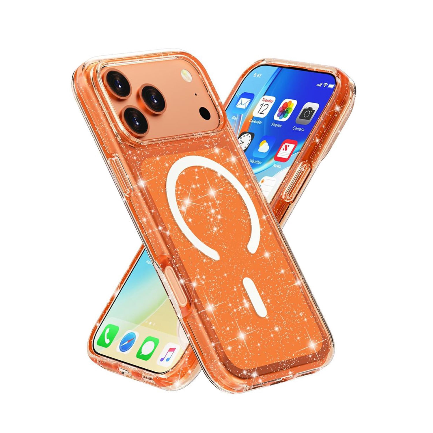 iPhone 17 Pro Transparent Design Case with MagSafe - Sparkle Orange
