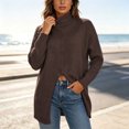 thumbnail image 2 of TEAJOPSUU Women's Turtle Neck Knit Sweaters Front Slit Long Sleeve Loose Fit Fall Winter Pullover Sweaters Coffee, 2 of 8