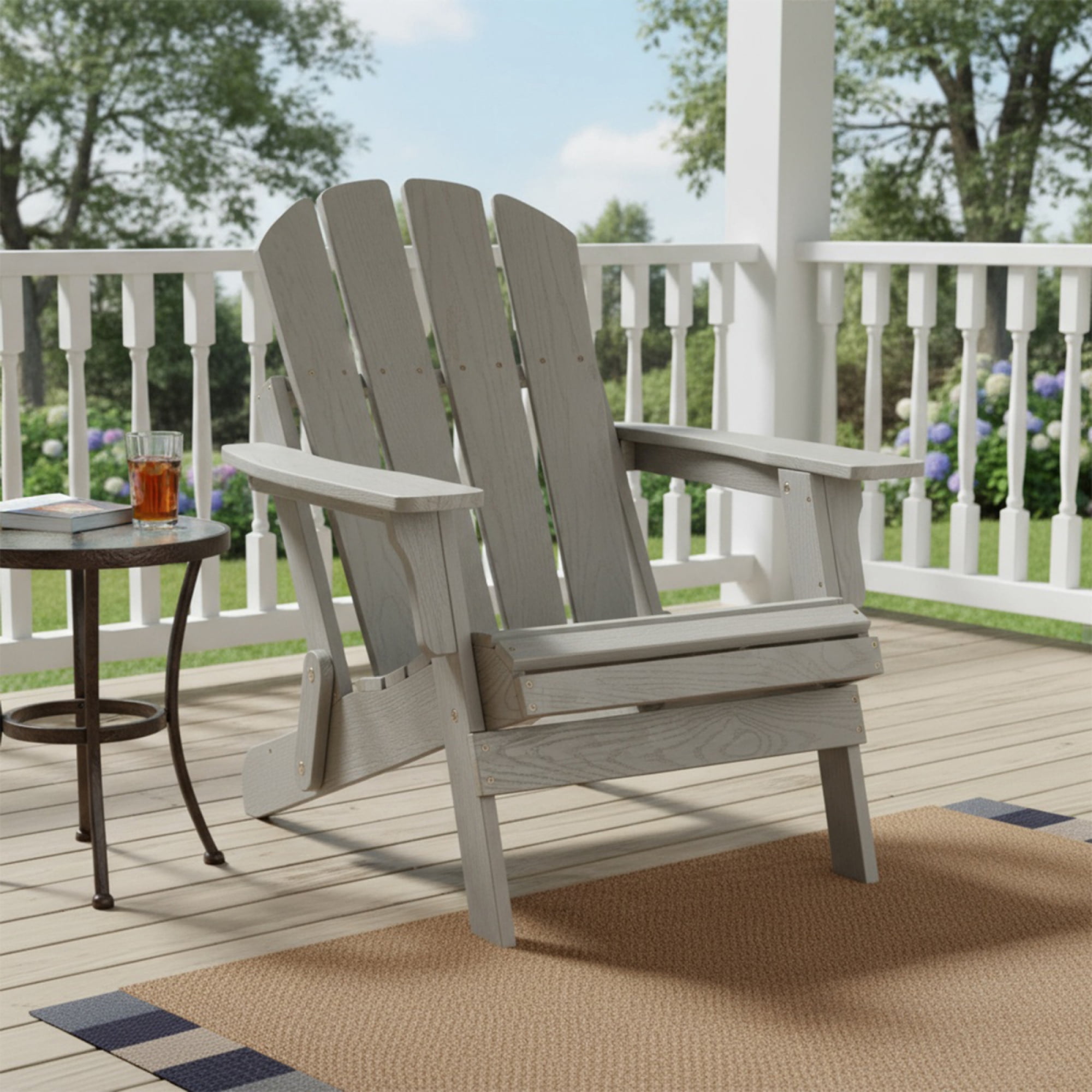 Oversized Embossed Wooden Outdoor Folding Adirondack Chair with Pre-Assembled Backrest & Seat Board, Patio Fire Pit Chair for Backyard, Porch, Poolside & Deck,Emboss Grey