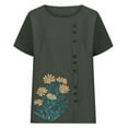 thumbnail image 4 of XUNKUSGA Womens Tops Oversized Crew Neck Short Sleeve Women's Blouses Soft Comfortable Cotton Linen Boho Tops for Women Fashion Printed Going Out Tops S-2XL Green, 4 of 5