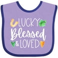 thumbnail image 3 of Inktastic Lucky Blessed and Loved Horseshoe Clover Hearts Boys or Girls Baby Bib, 3 of 4